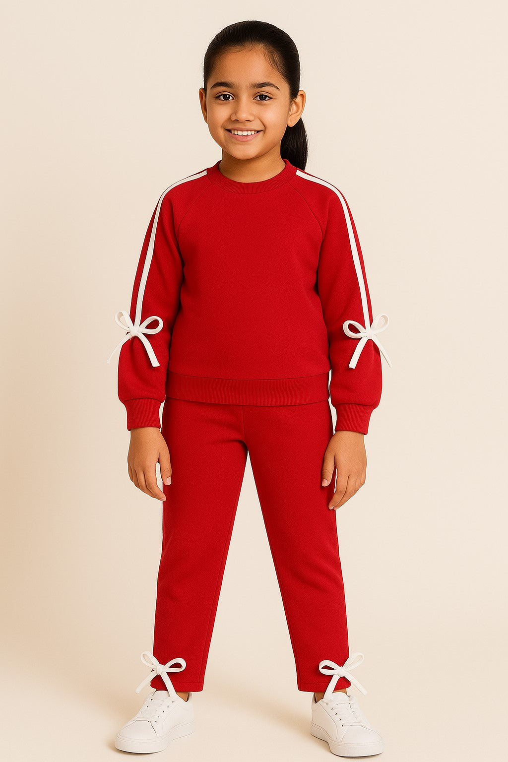 Cotton Terry Full Sleeves Side White Stripe Jogger Set