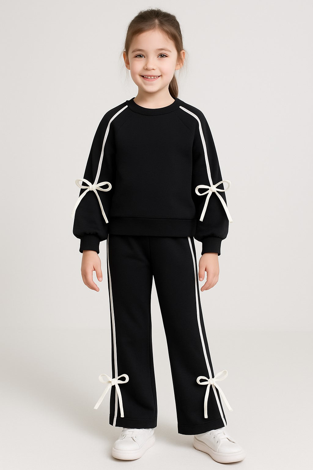 Cotton Terry Full Sleeves Side White Stripe Jogger Set