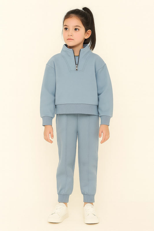Cotton Terry Full Sleeves Collar Nack Zip Jogger Set