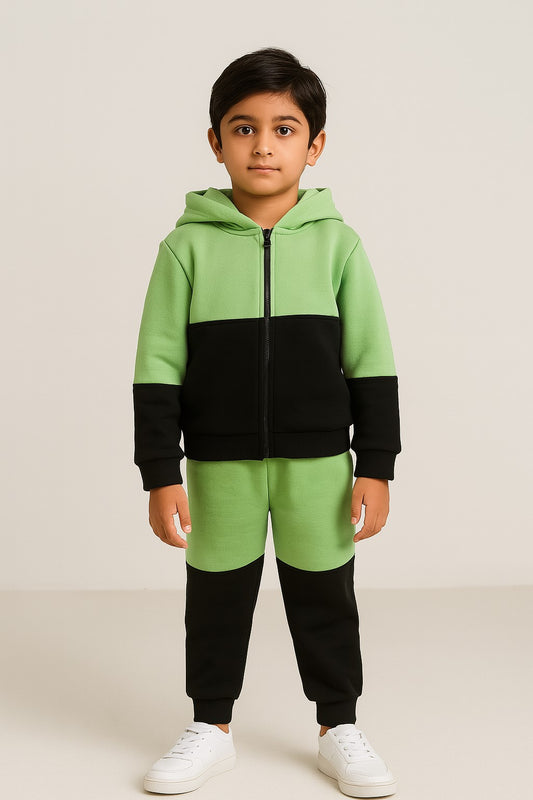 Cotton Fleece Full Sleeves Front Open Zipper Huddy Jogger Set