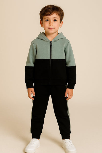 Cotton Fleece Full Sleeves Front Open Zipper Huddy Jogger Set