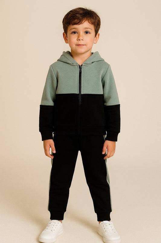 Cotton Fleece Full Sleeves Front Open Zipper Huddy Jogger Set