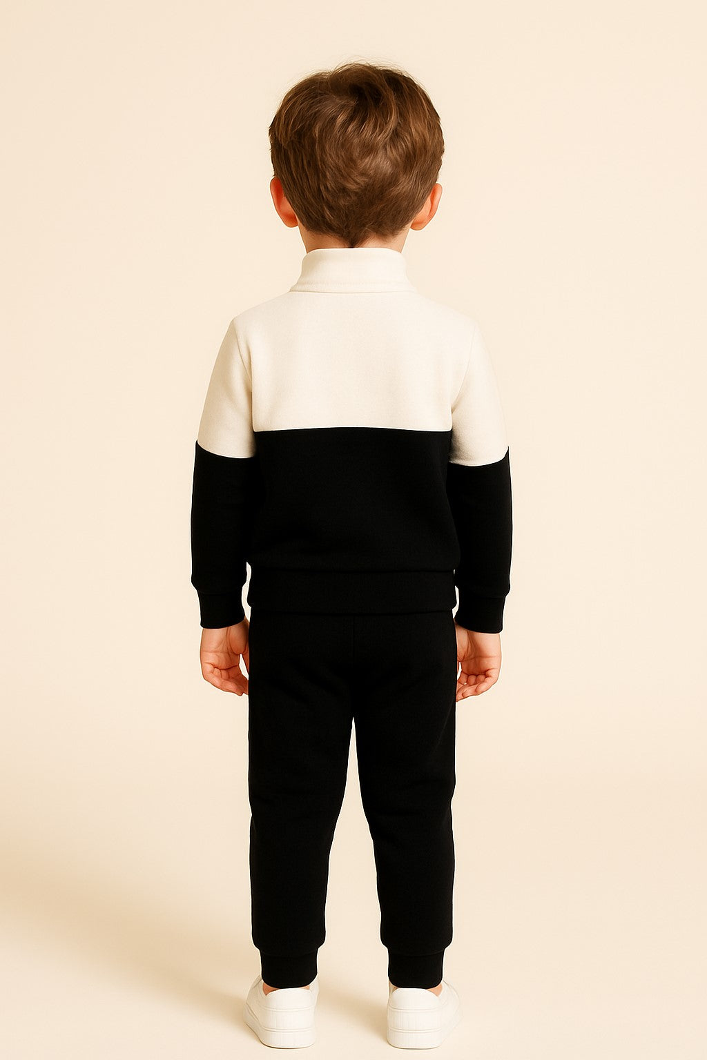 Cotton Fleece Full Sleeves Front Open Zipper Jogger Set - White