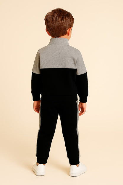 Cotton Fleece Full Sleeves Front Open Zipper Jogger Set - White