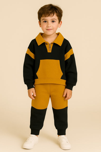 Cotton Fleece Full Sleeves Collar Zip Sweat shirt Jogger Set