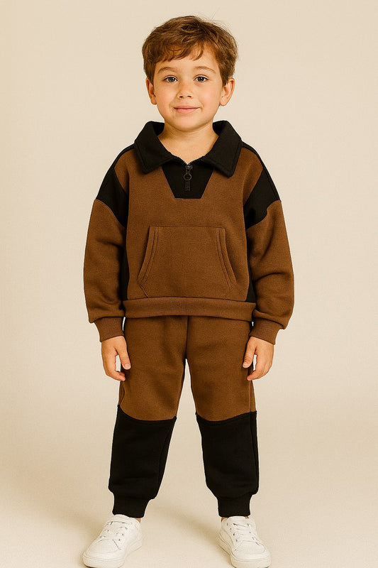 Cotton Fleece Full Sleeves Collar Zip Sweat shirt Jogger Set