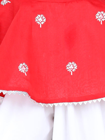 Aww Hunnie Girls Red Peplum Top & Dhoti Set – Premium Cotton Festive Wear