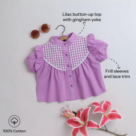 Aww Hunnie Check Yog Front Button 100% Cotton Top - Pure, Chemical-Free Kidswear