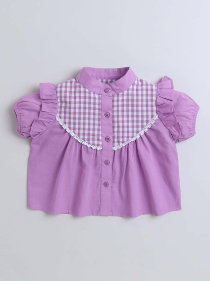 Aww Hunnie Check Yog Front Button 100% Cotton Top - Pure, Chemical-Free Kidswear
