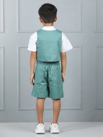 Aww Hunnie Kids’ Cotton Half-Sleeve Shirt & Vest with Pocketed Shorts Set – Premium Summer Wear