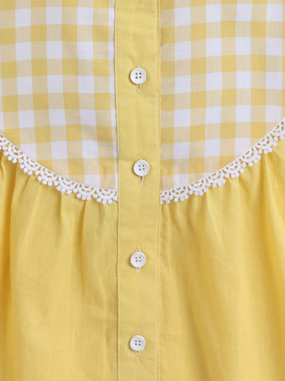 Aww Hunnie Check Yog Front Button 100% Cotton Top - Pure, Chemical-Free Kidswear