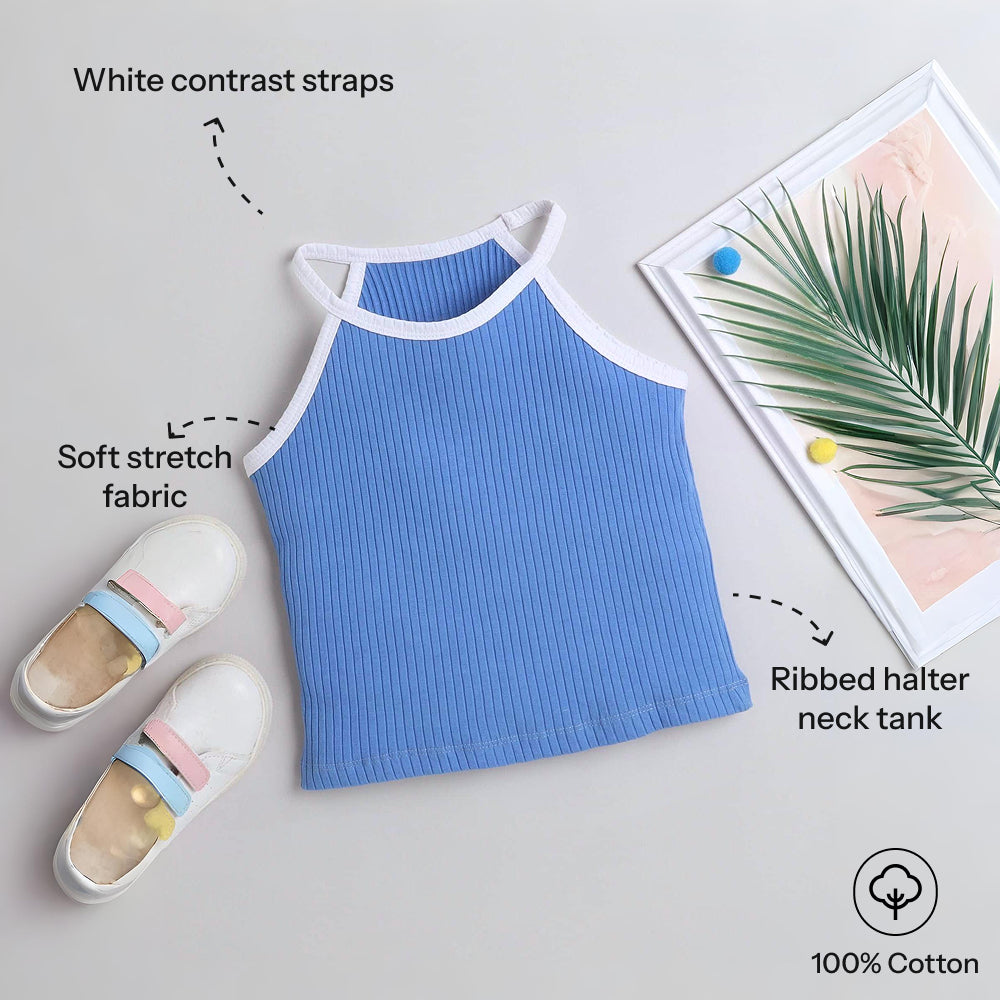 Aww Hunnie Ribbed Halter Neck Top - Pure, Chemical-Free Kidswear