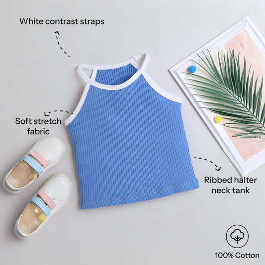 Aww Hunnie Ribbed Halter Neck Top - Pure, Chemical-Free Kidswear